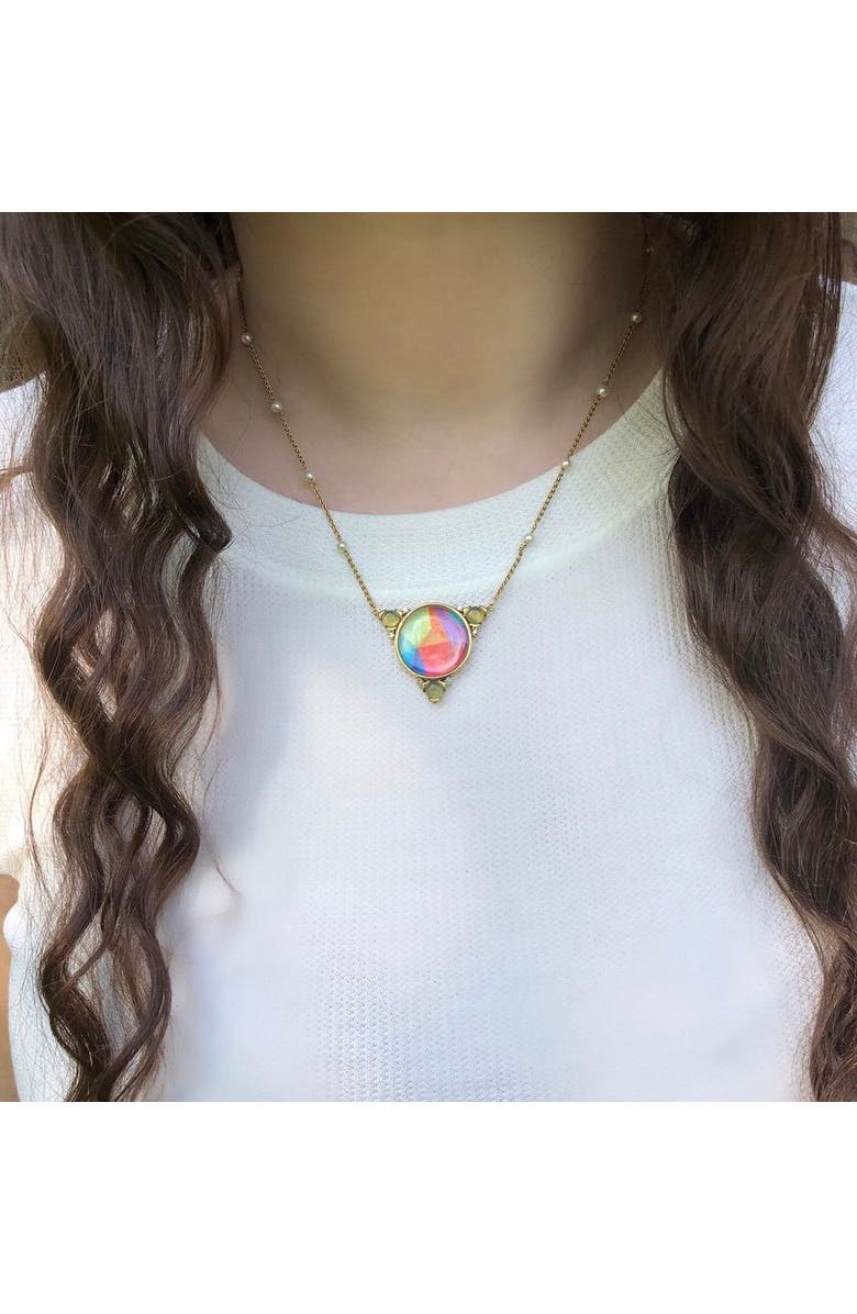 LuvMyJewelry Sprinkle of Color Prehnite Design Diamond Pearl Yellow Gold Plated Silver Necklace, Alternate, color, 