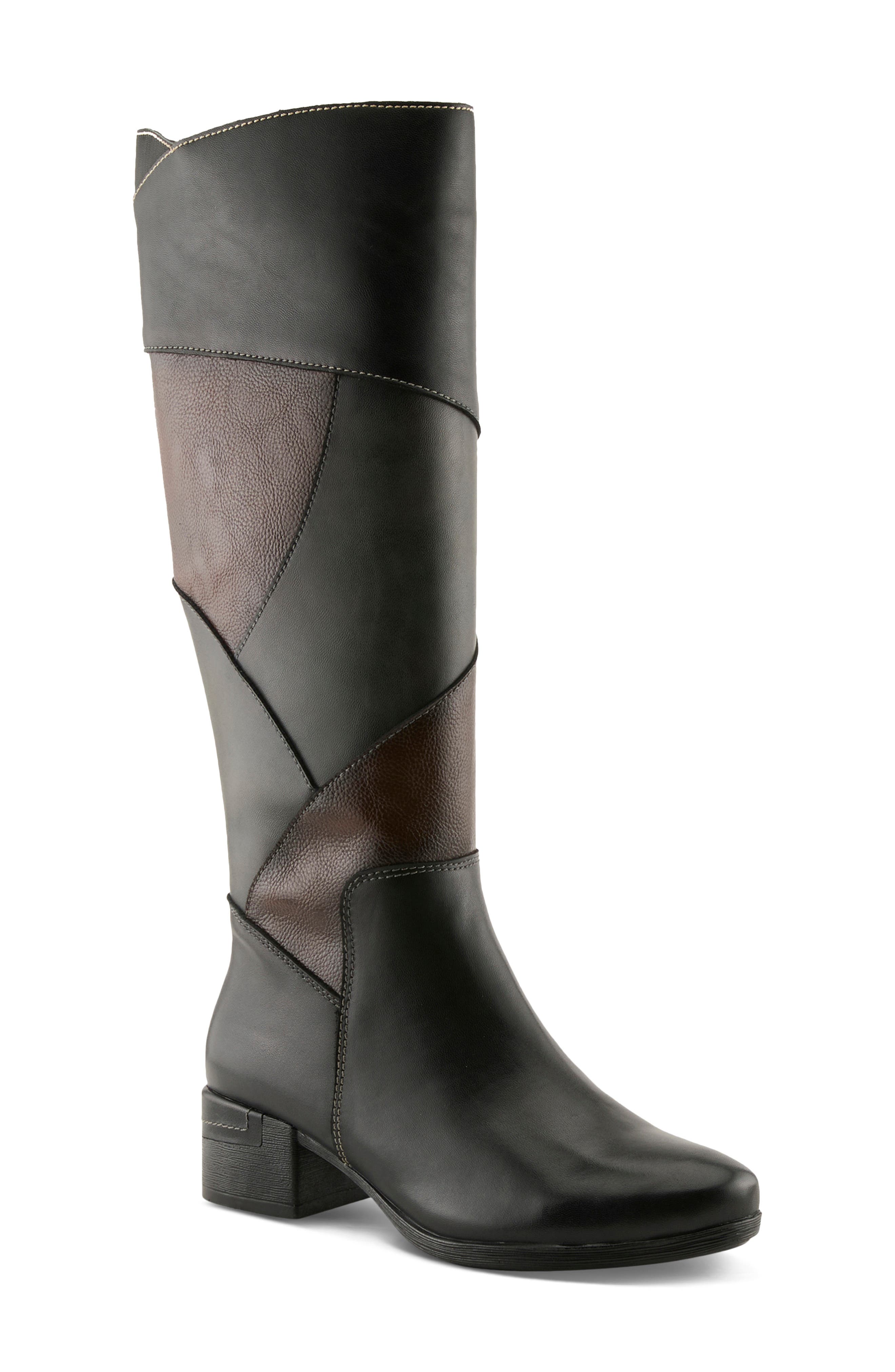 Spring Step Patchwork Knee High Boot, Main, color, Black Multi