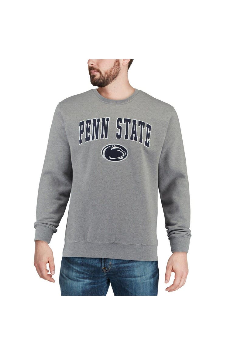 Men's Colosseum Heather Gray Penn State Nittany Lions Arch & Logo Crew Neck Sweatshirt, Alternate, color, Heather Gray