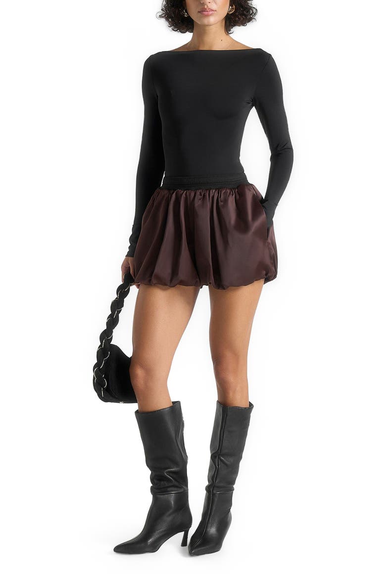 Zoe Satin Balloon Shorts, Alternate, color, Brown/Black