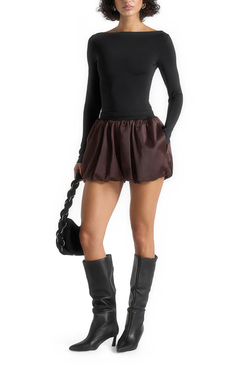 Manière De Voir Zoe Satin Balloon Shorts, Alternate, color, Brown/Black