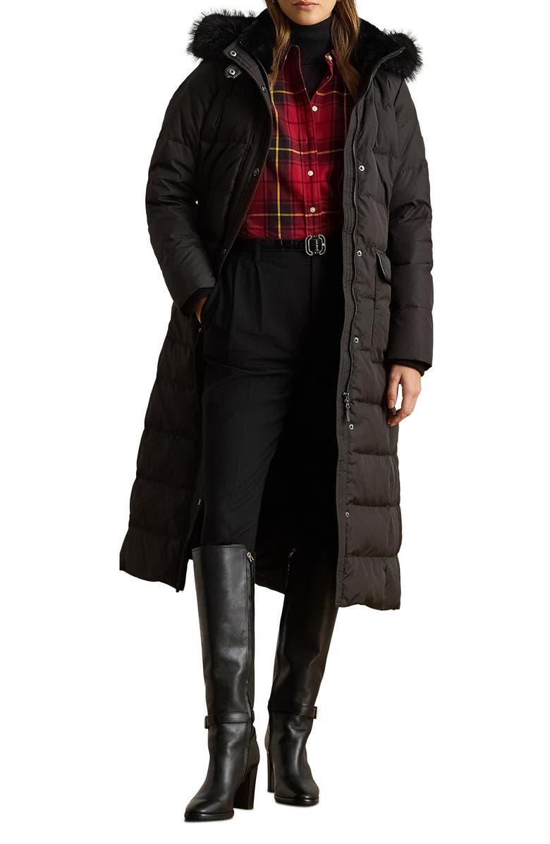 Lauren Ralph Lauren Quilted Down Longline Coat, Main, color, Black