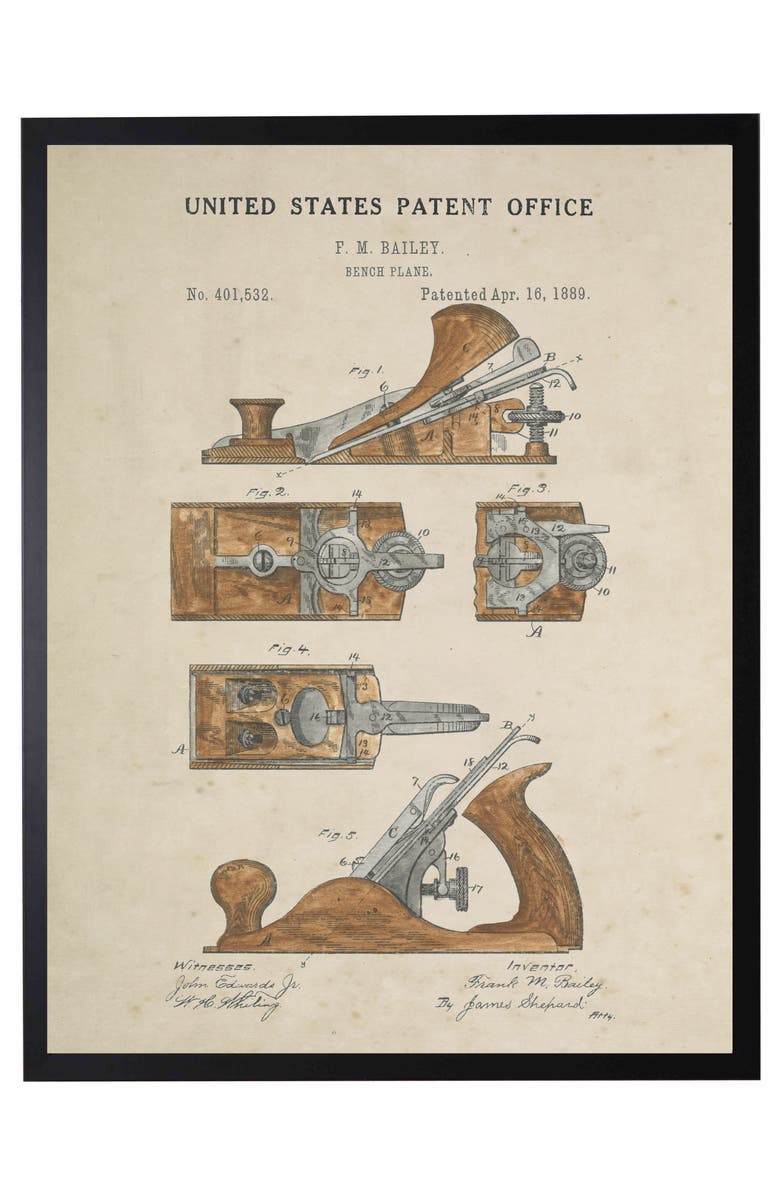 Antique Curiosities Bench Plane Patent in Black Frame, Main, color, NO COLOR
