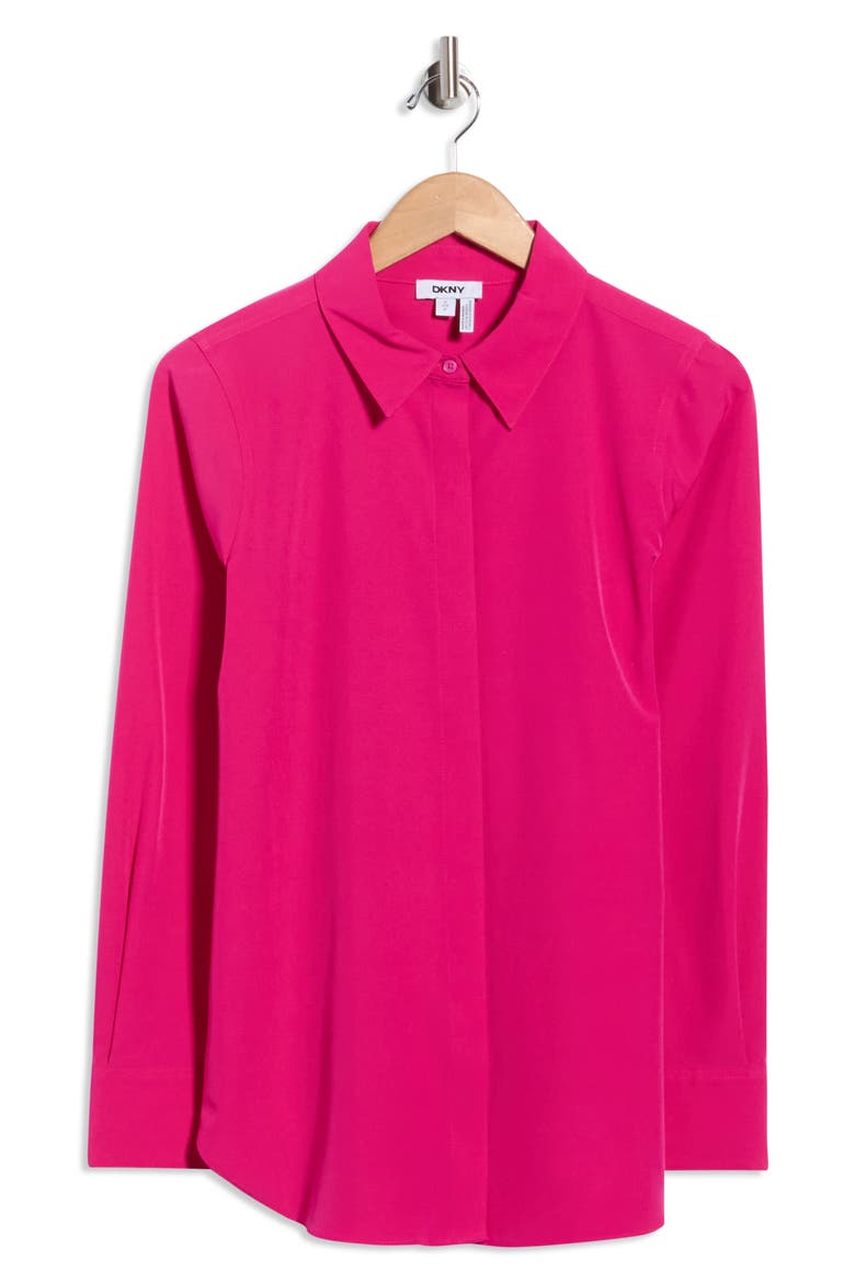 Stretch Long Sleeve Button-Up Shirt, Main, color, WILD BERRY