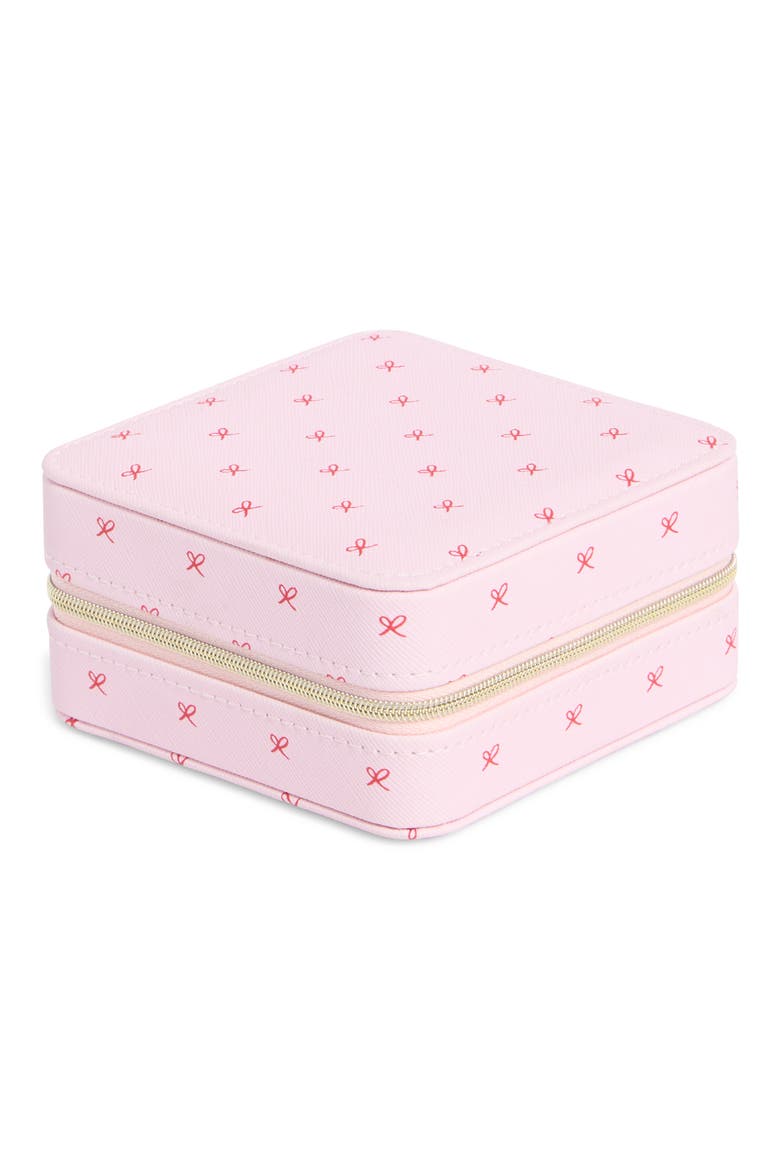 Square Zip Jewelry Box, Main, color, PINK- RED BOW