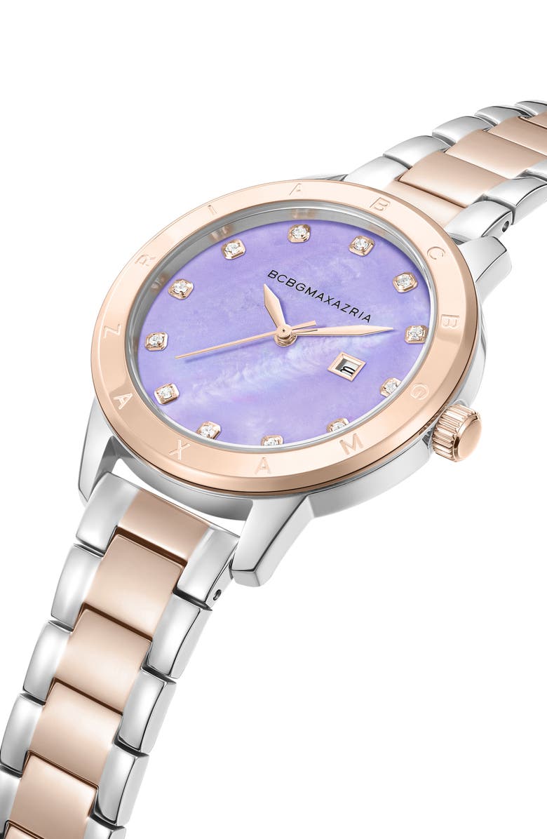 BCBG Max Azria 3-Hand Quartz Crystal Embellished Two-Tone Bracelet Watch, 36mm, Alternate, color,