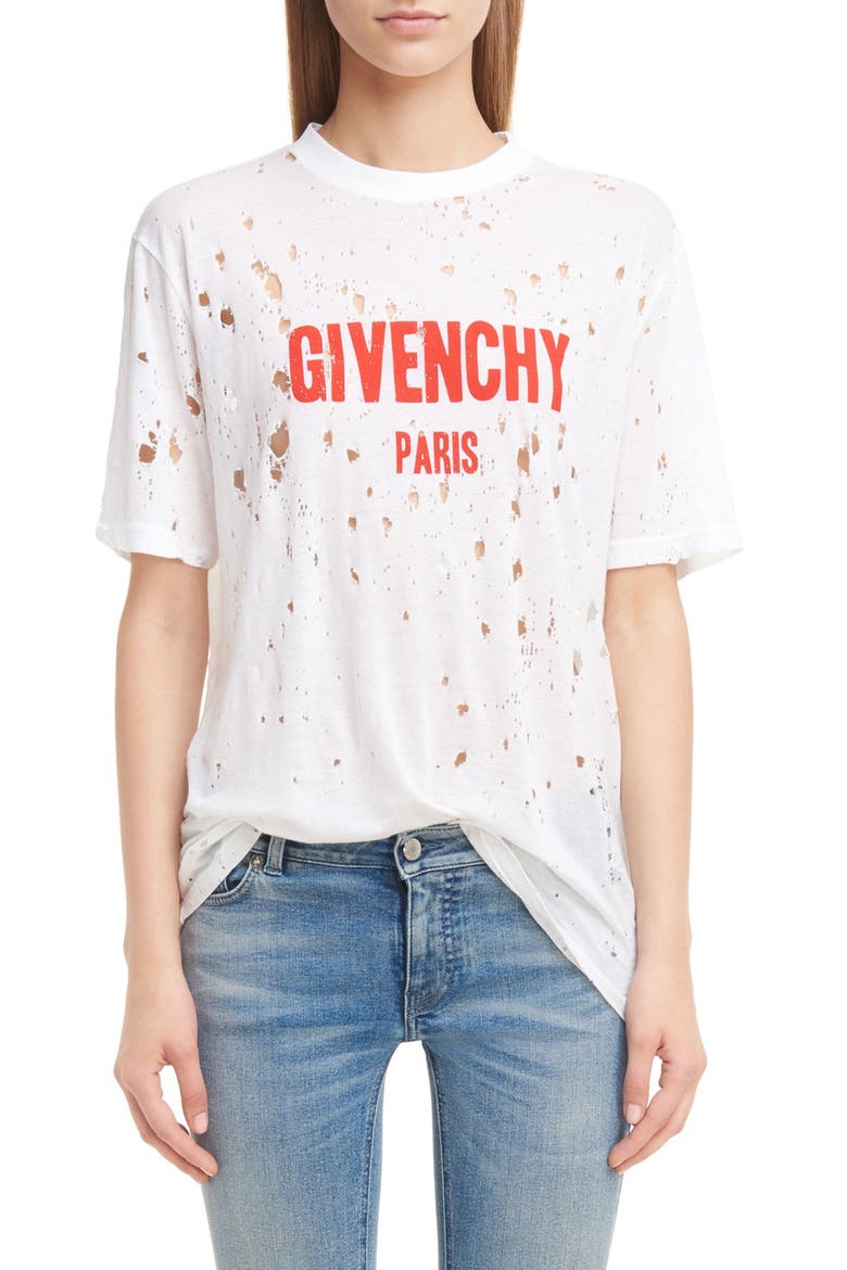 Destroyed Logo Tee, Main, color, WHITE/ RED
