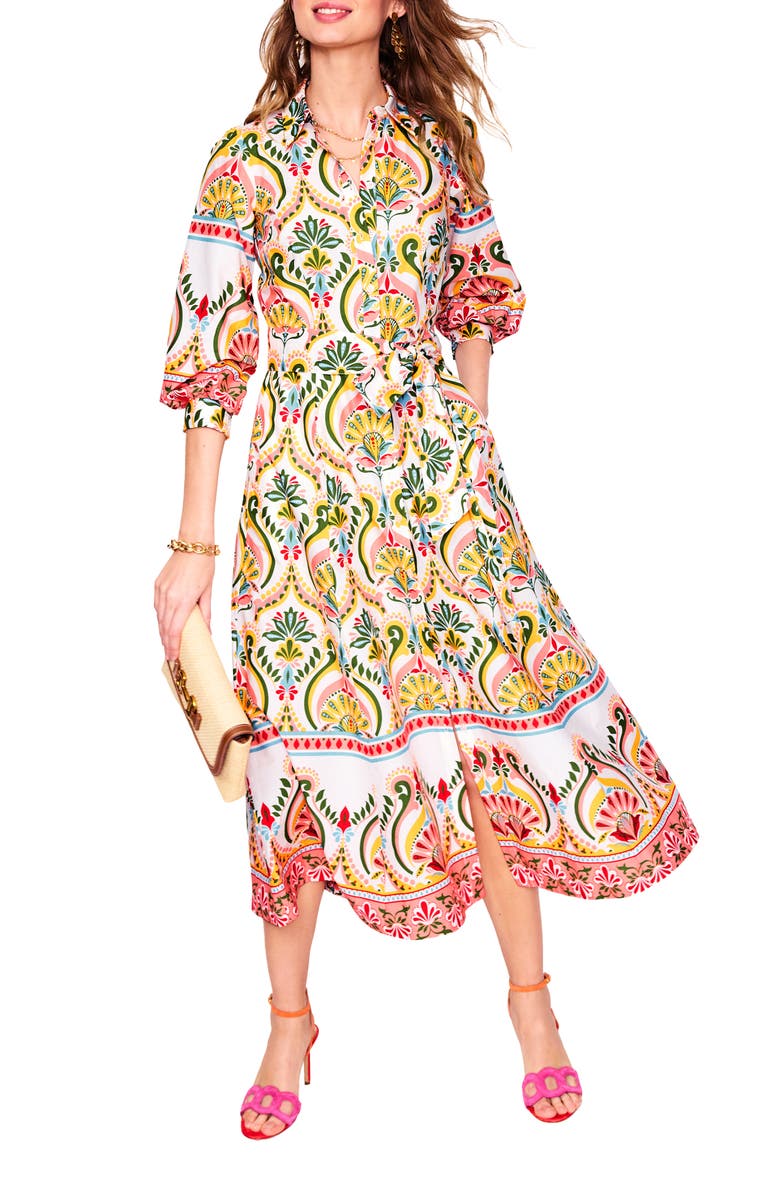 Boden Clara Medallion Print Long Sleeve Cotton Shirtdress, Main, color, 