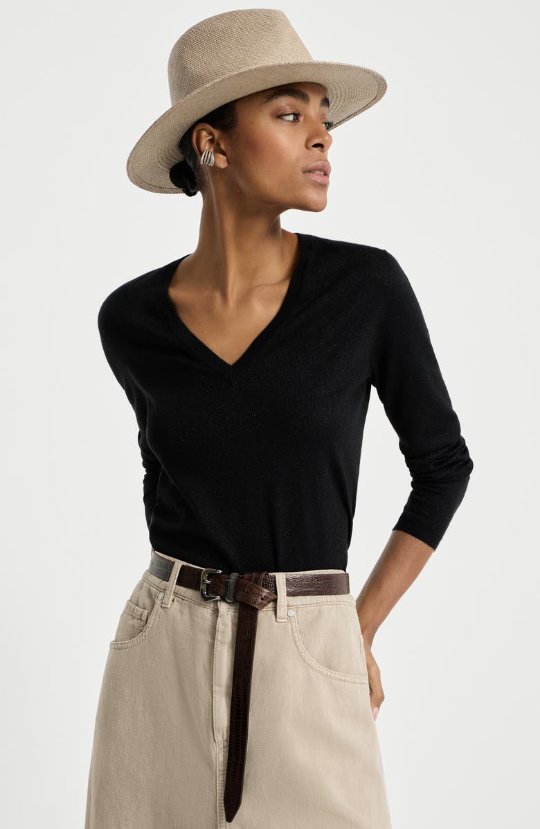 Brunello Cucinelli Cashmere and silk sweater, Alternate, color, Black