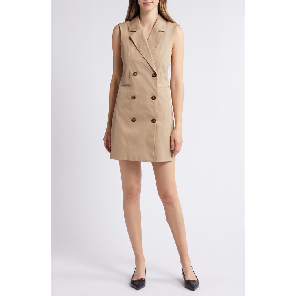 French Connection Coco Sleeveless Double Breasted Twill Blazer Minidress In Autumn Camel