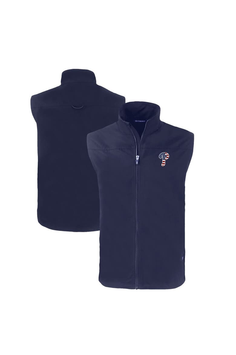 Men's Cutter & Buck  Navy Philadelphia Phillies Stars & Stripes Charter Eco Recycled Full-Zip Vest, Main, color, Navy