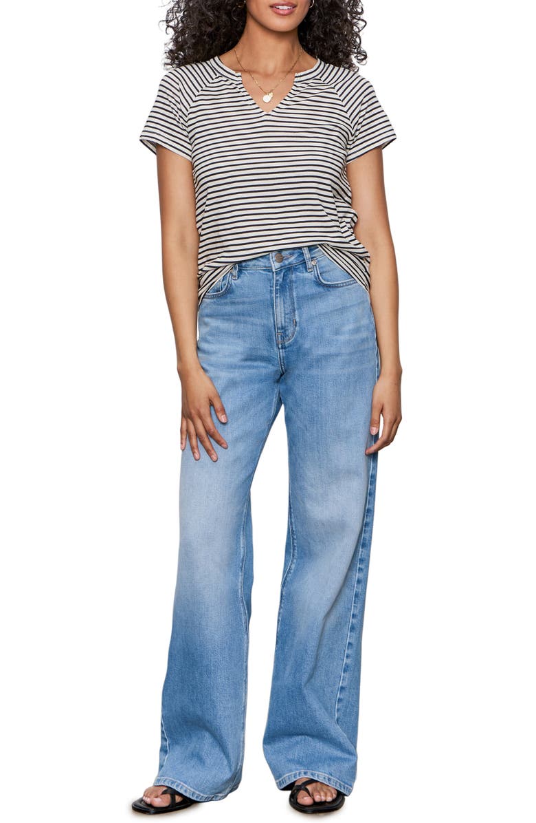 Sanctuary Stripe Notch V-Neck Cotton Blend T-Shirt, Alternate, color, Light Oat/ Black Stripe