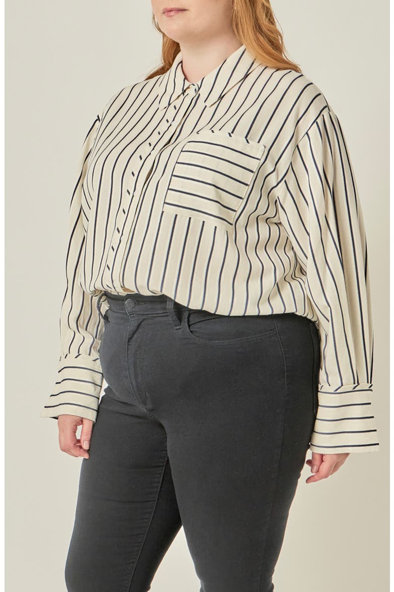 Striped Button Shirt, Alternate, color, NAVY STRIPE