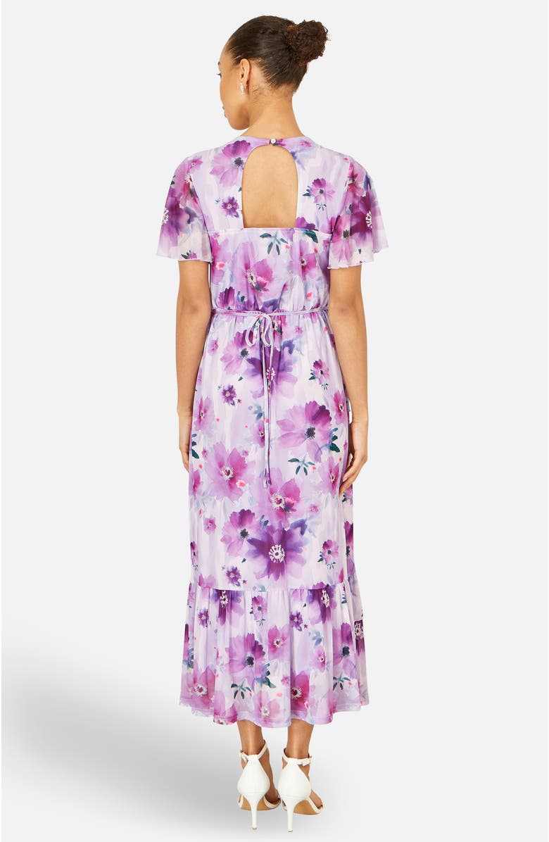 Yumi Floral Print Frill Midi Dress, Alternate, color, Lavender