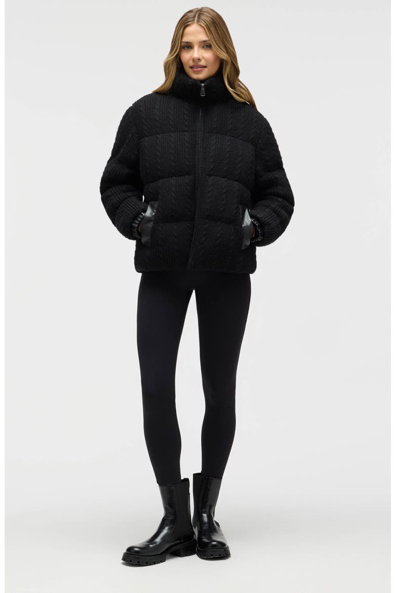 Cable Stitch Channel Quilted Puffer Jacket, Alternate, color, BLACK