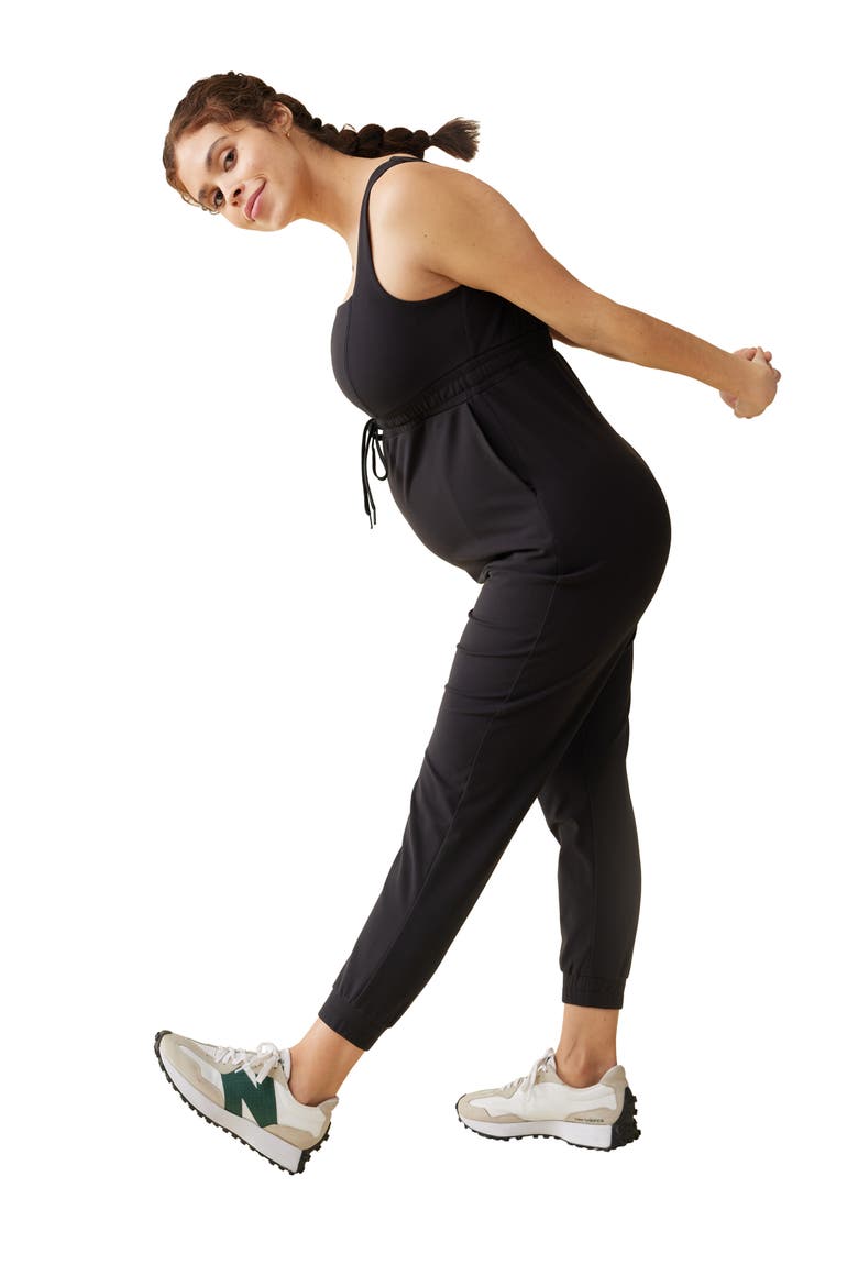Athleisure Maternity Jumpsuit, Alternate, color, BLACK
