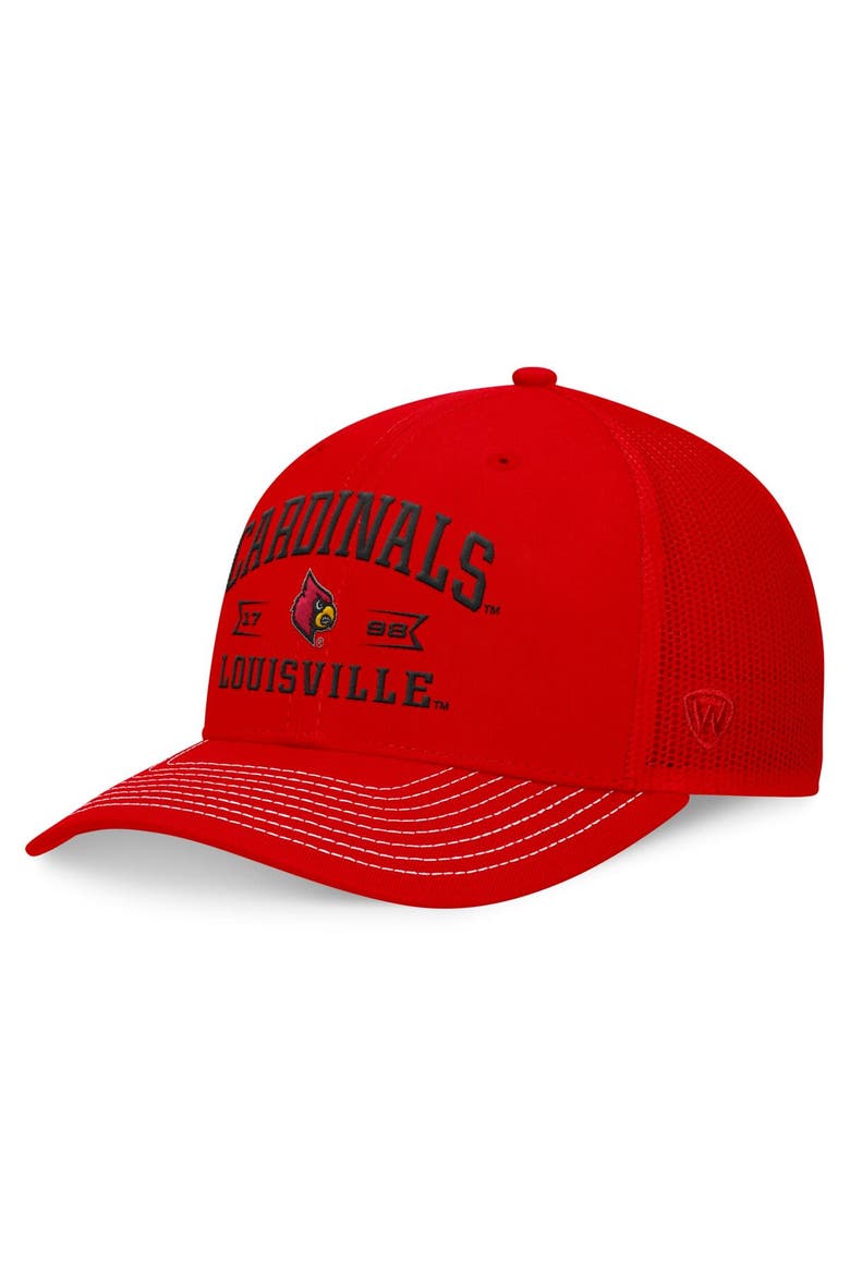 Men's Top of the World Red Louisville Cardinals Carson Trucker Adjustable Hat, Main, color, Red