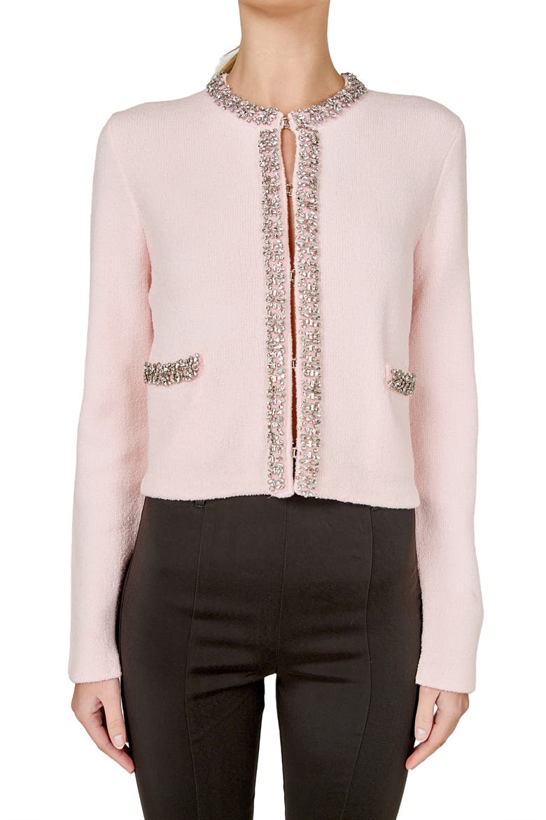 Bouclé Jewel Trim Cardigan, Main, color, PINK
