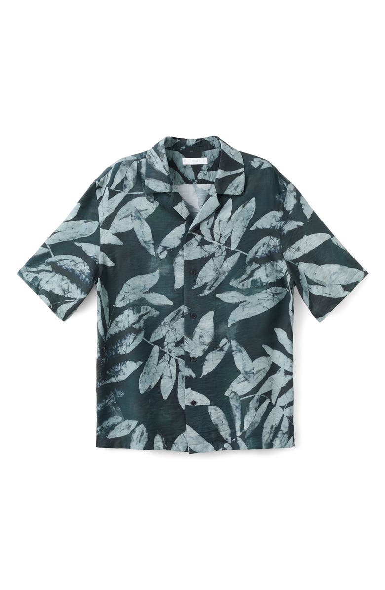 MANGO Tropical Print Camp Shirt, Alternate, color, Emerald Green