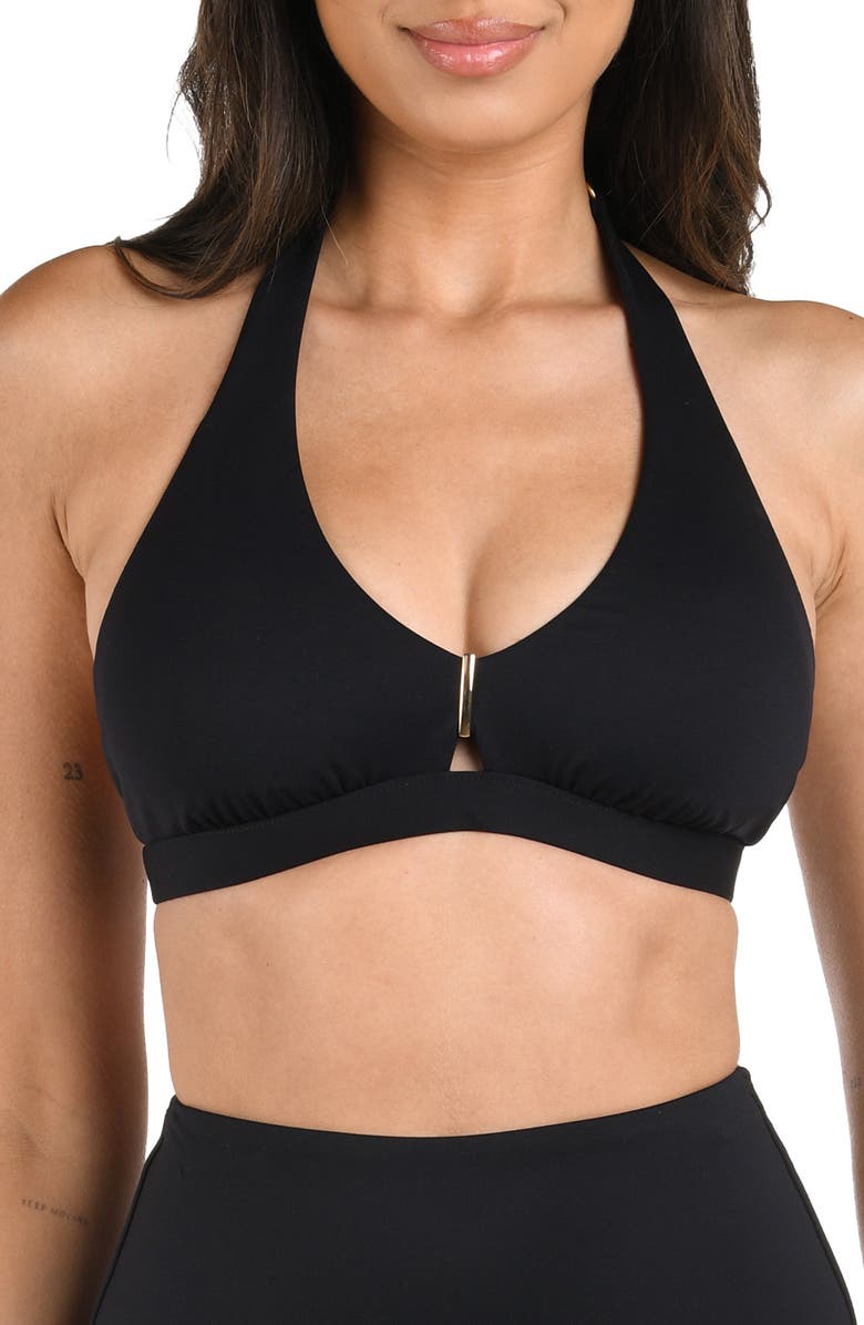La Blanca Luxe V-Neck Halter Bikini Top, Main, color, Black