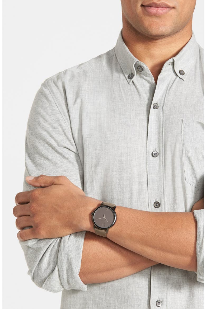'Easy Reader' Leather Strap Watch, 42mm, Alternate, color, GUNMETAL