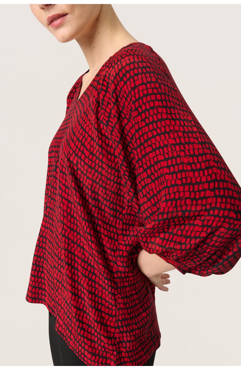 Soaked in Luxury Slalize 3/4 Sleeve V-Neck Blouse, Alternate, color, Salsa Square Print