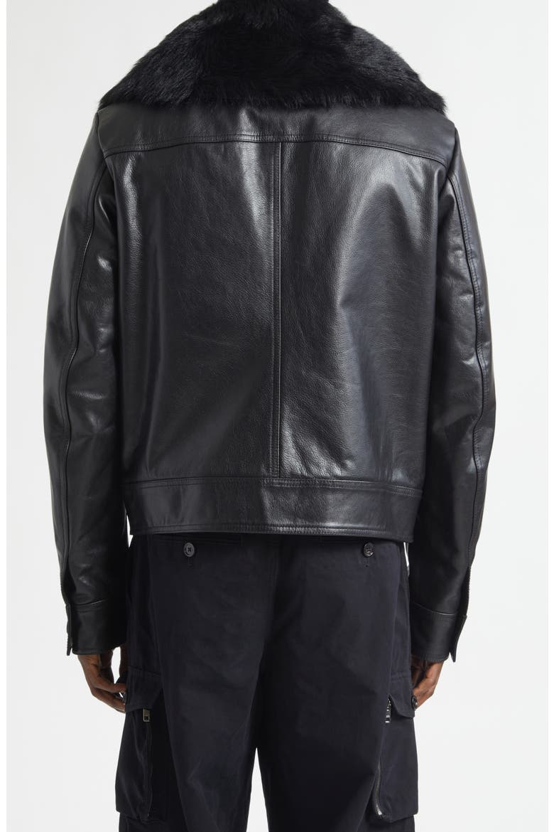 Leather Jacket with Genuine Shearling Collar, Alternate, color, NERO