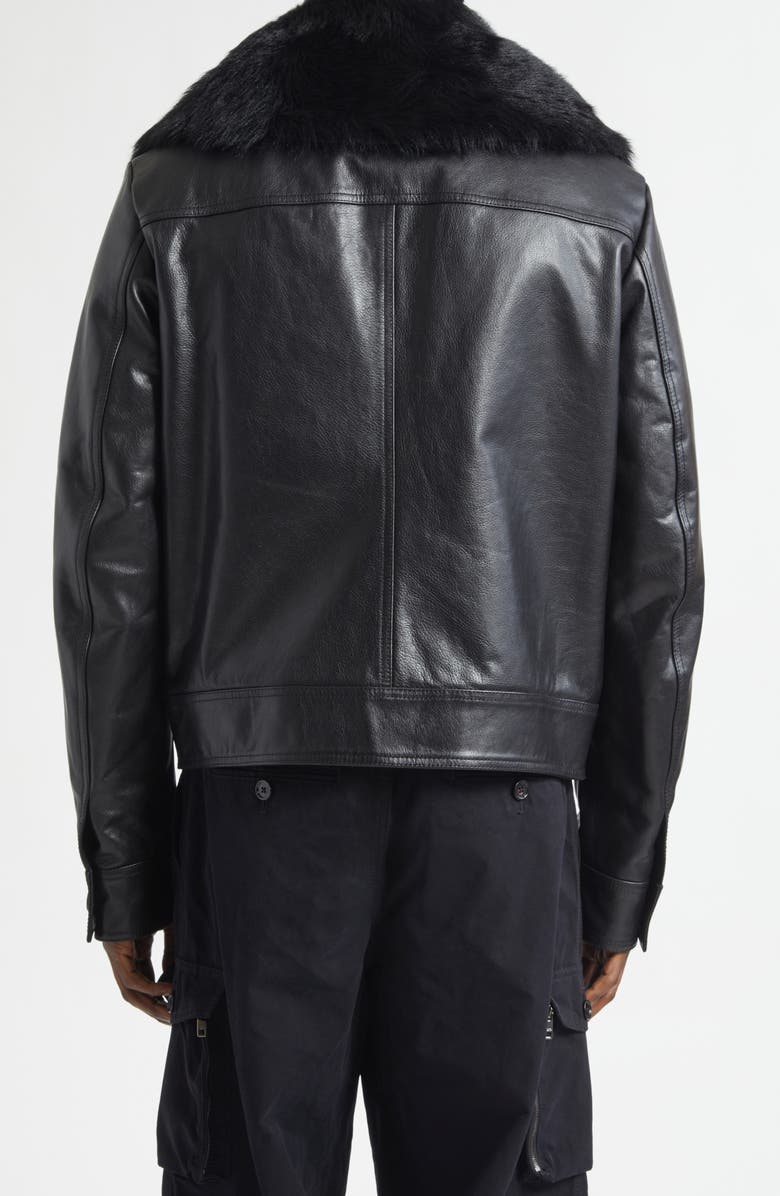 Dolce&Gabbana Leather Jacket with Genuine Shearling Collar, Alternate, color, Nero