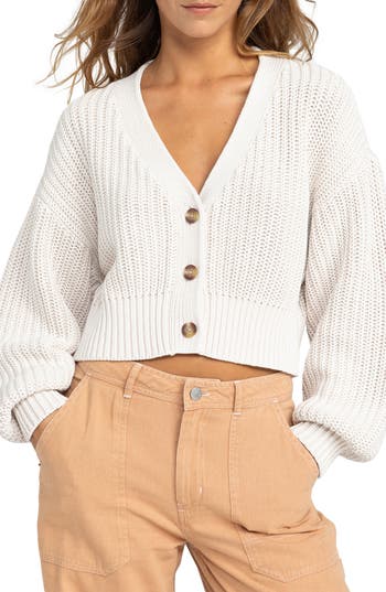 Roxy Sundaze Washed Cotton Crop Cardigan In White