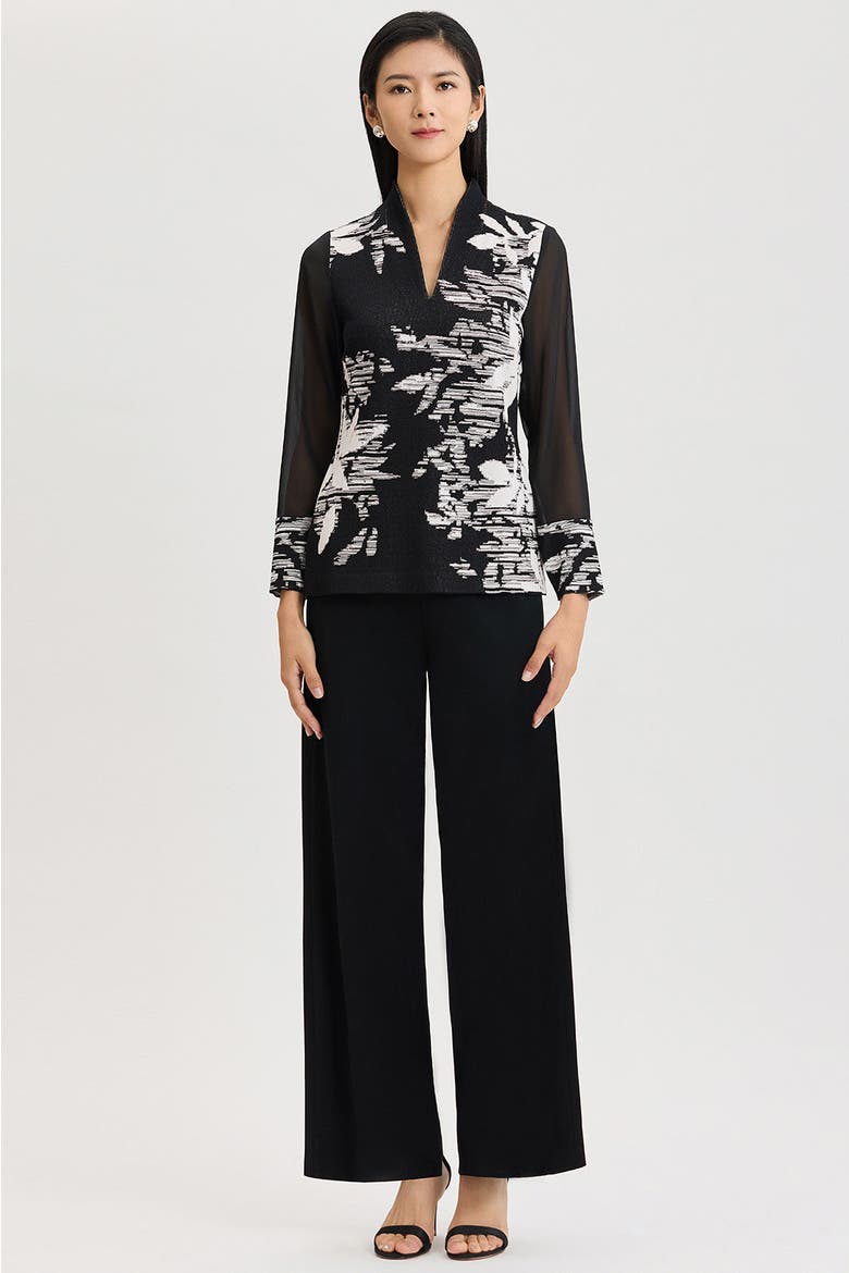 Mixed-Media Floral Jacquard Knit Tunic, Alternate, color, Black/White