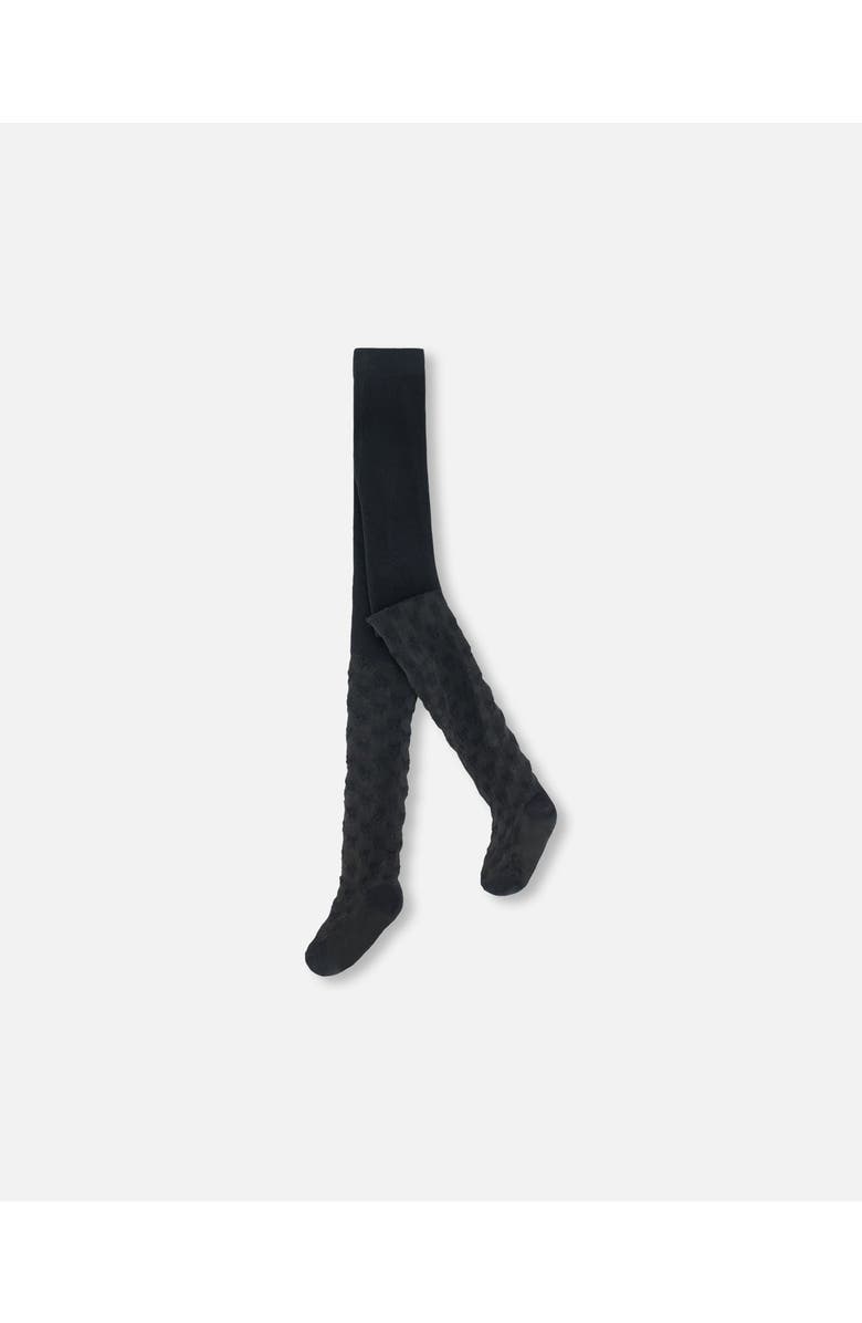 Deux par Deux Girl's Tights With Bow Jacquard Black, Main, color, 