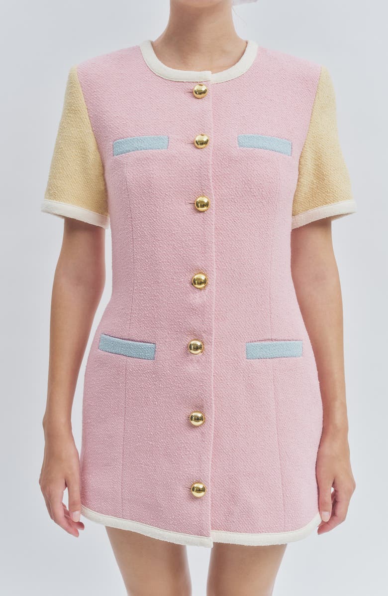 MAUDE CLUB Taylor Colorblock Tweed Minidress, Alternate, color, Pink Multi