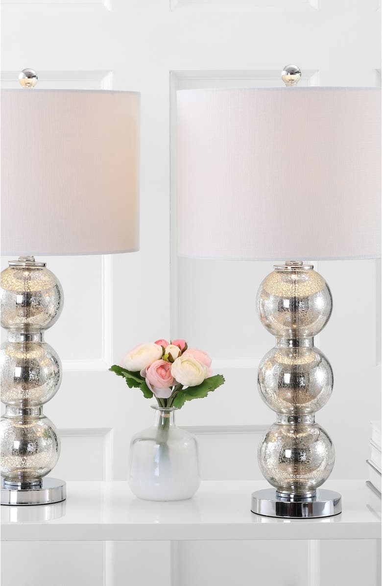 JONATHAN Y Bella 27" Glass Triple-Sphere LED Table Lamp, Alternate, color, Mercury Silver