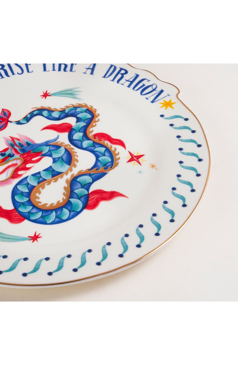 Zsa Zsa Zsu Luohu Porcelain Dessert Plate Dragon 8" Set of 3, Alternate, color, White