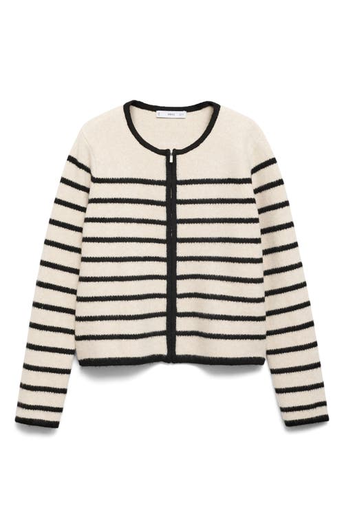 Mango Women's Striped Knitted Jacket In Ecru