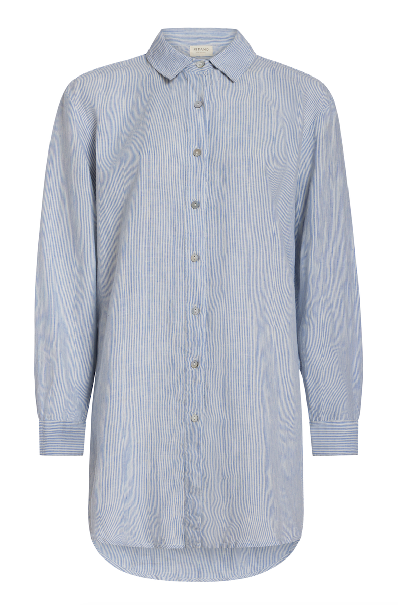 SITANO Lido Linen Shirt Dress, Alternate, color, Light Blue Stripes