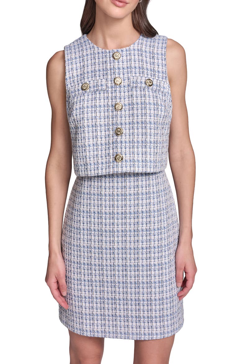 Sleeveless Tweed Popover Dress, Alternate, color, MYSTIC BLUE MULTI