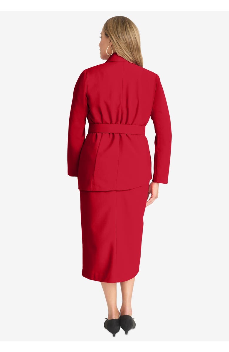 Jessica London Belted Skirt Suit, Alternate, color, Classic Red