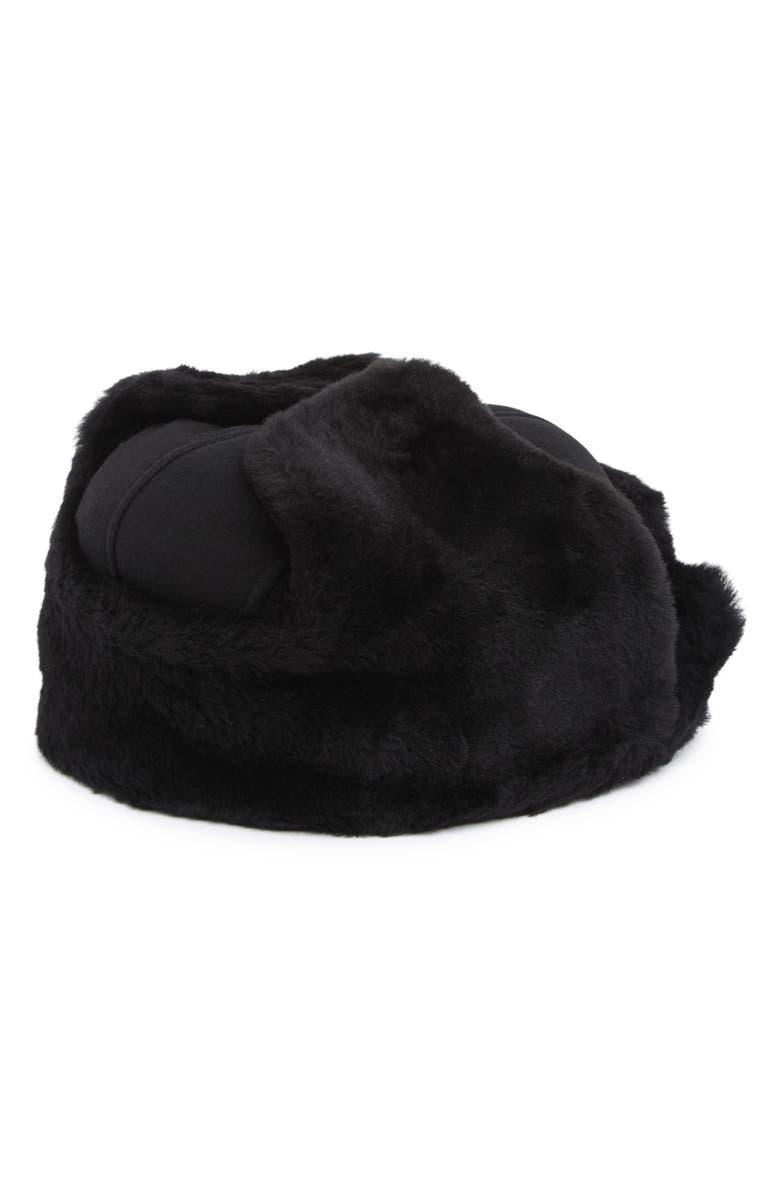 UGG<sup>®</sup> UGG Suede Genuine Shearling Trapper Hat, Alternate, color, Black