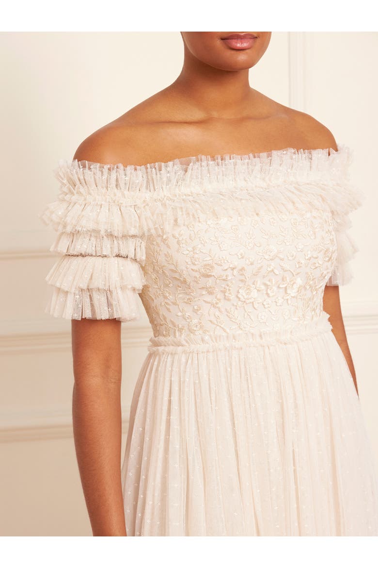 Midsummer Lace Off Shoulder Ankle Gown, Alternate, color, Cream