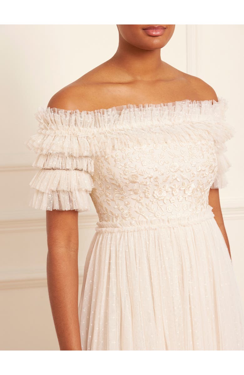 Needle & Thread Midsummer Lace Off Shoulder Ankle Gown, Alternate, color, Cream