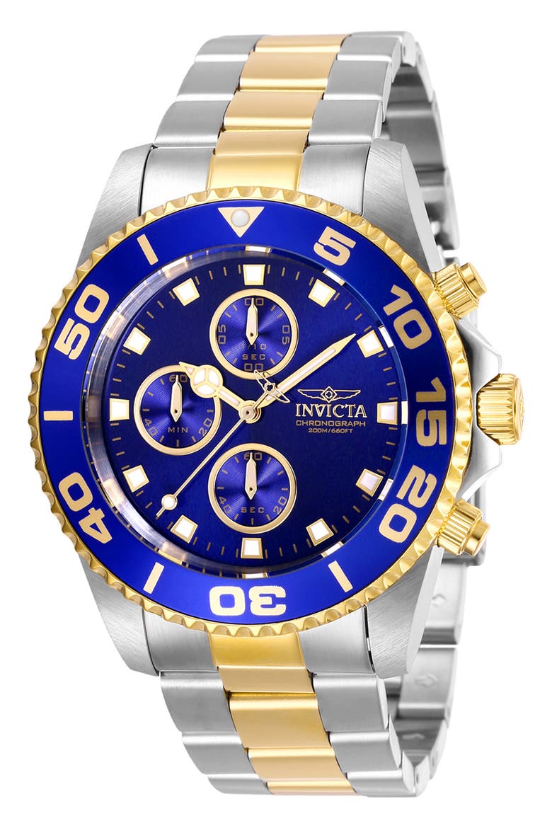 Pro Diver Chronograph Bracelet Watch, 43mm, Main, color, BLUE/ TWO TONE
