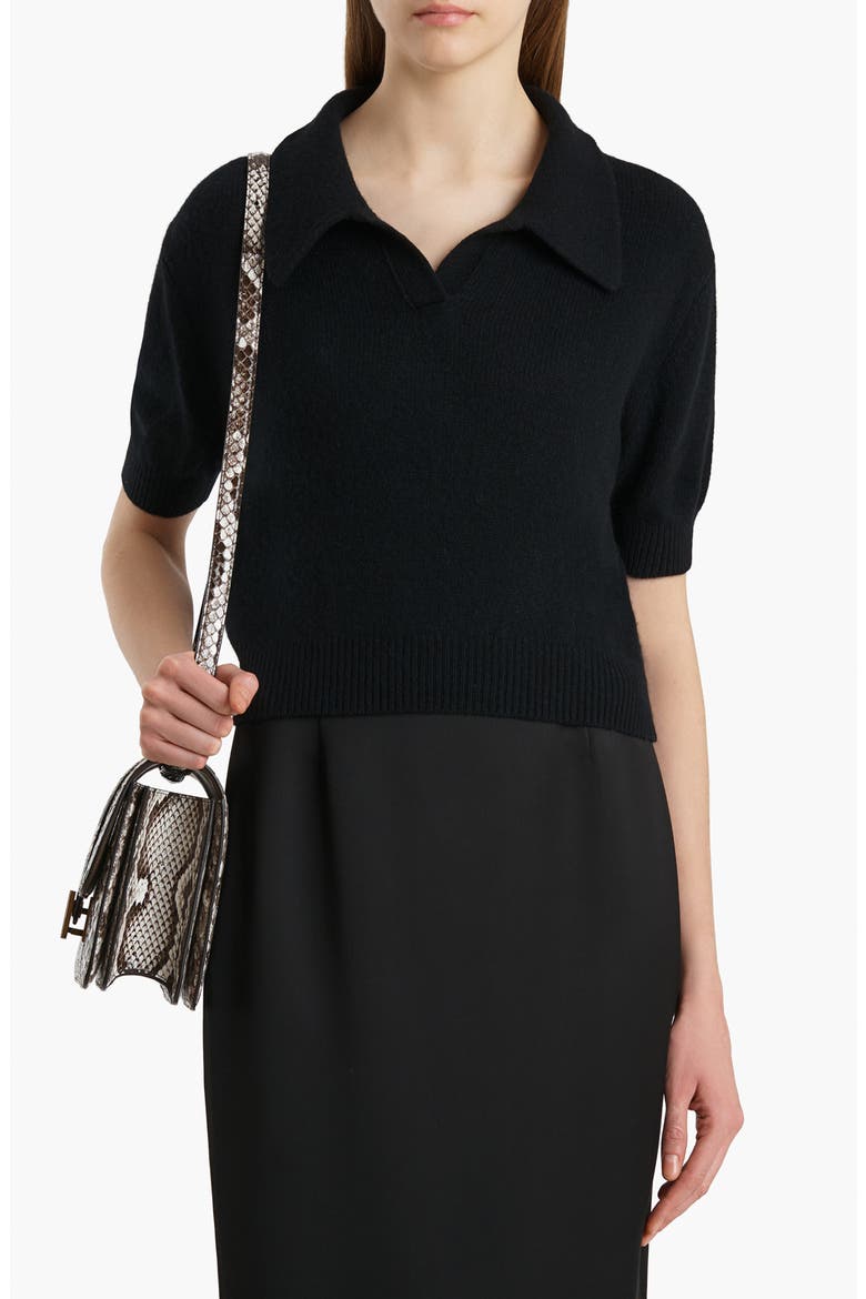 Leni Stretch Merino Wool & Cashmere Polo Sweater, Main, color, BLACK