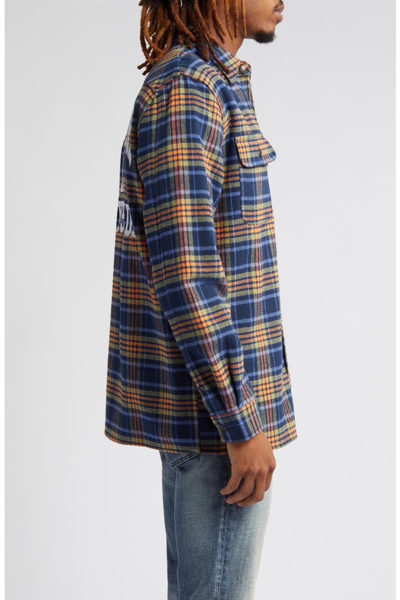 Contact Plaid Logo Appliqué Flannel Overshirt, Alternate, color, MARITIME
