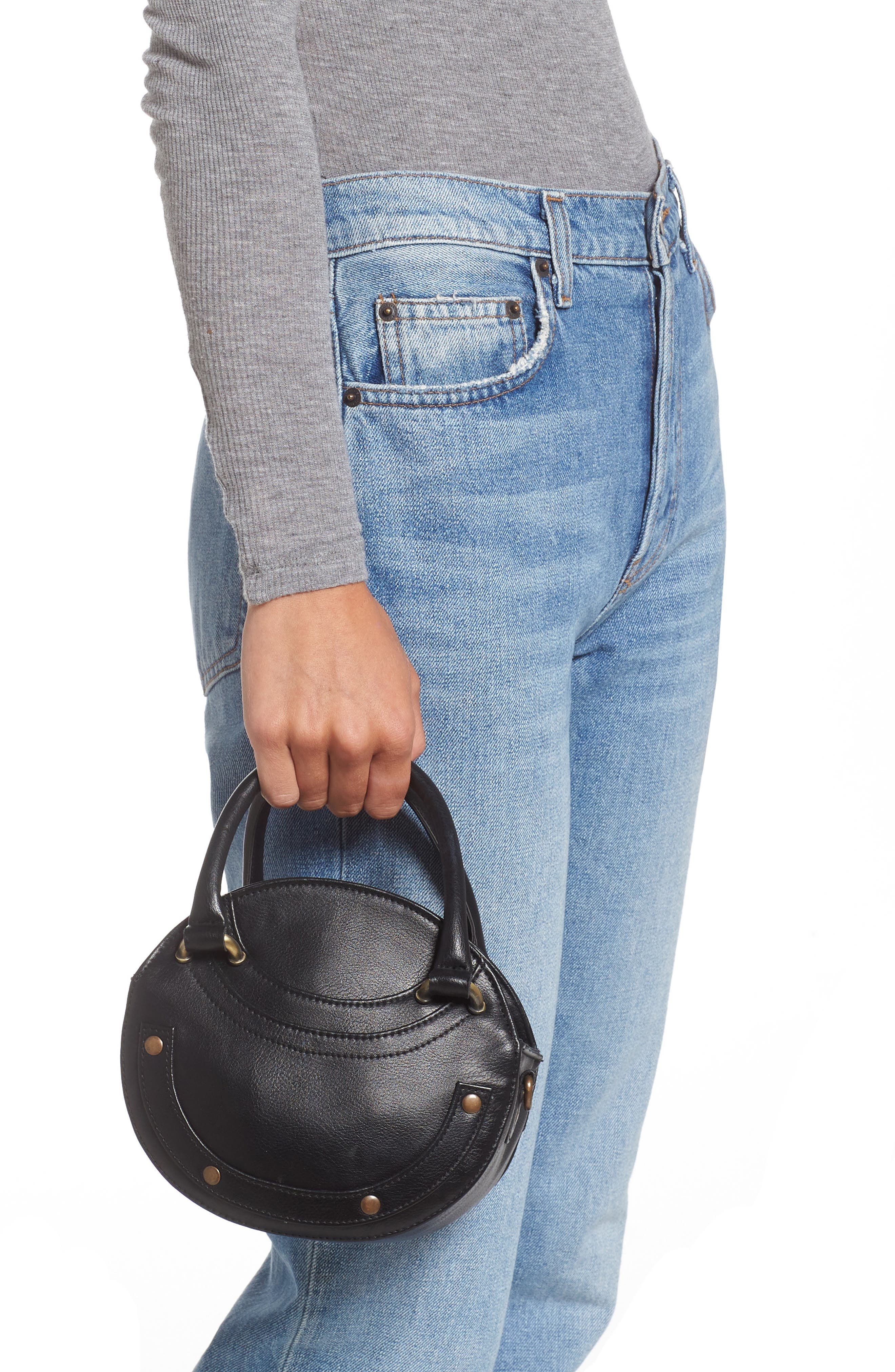 Faux Leather Round Crossbody Bag, Alternate, color, BLACK