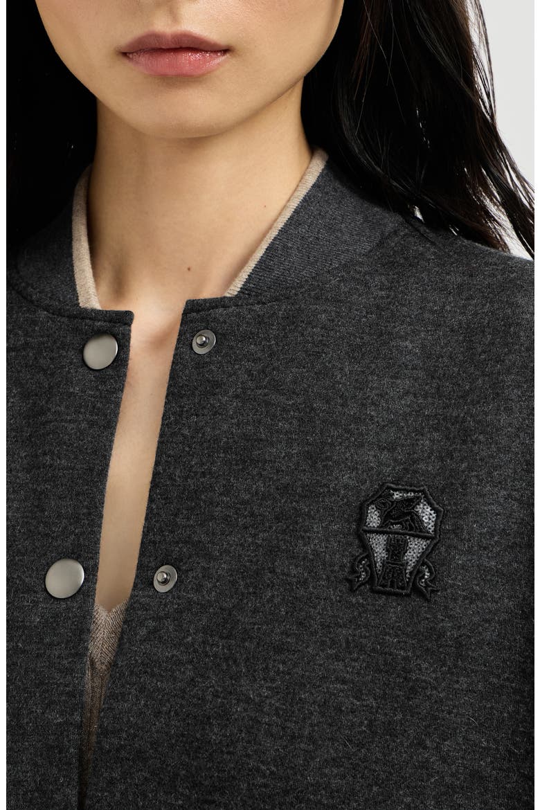Cashmere interlock bomber-style sweatshirt with logo, Alternate, color, Anthracite