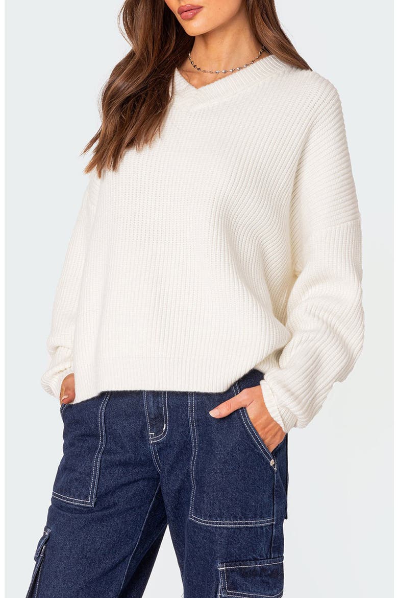 Denny Oversize V-Neck Sweater, Alternate, color, WHITE