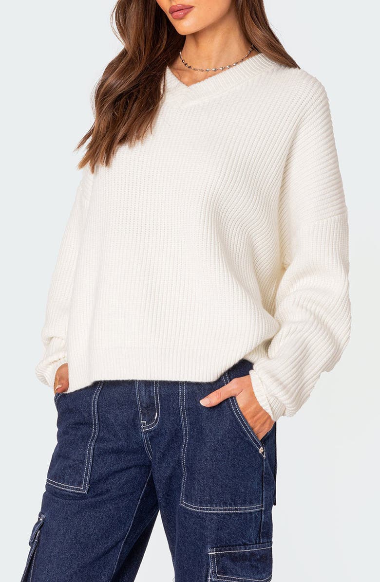 EDIKTED Denny Oversize V-Neck Sweater, Alternate, color, White