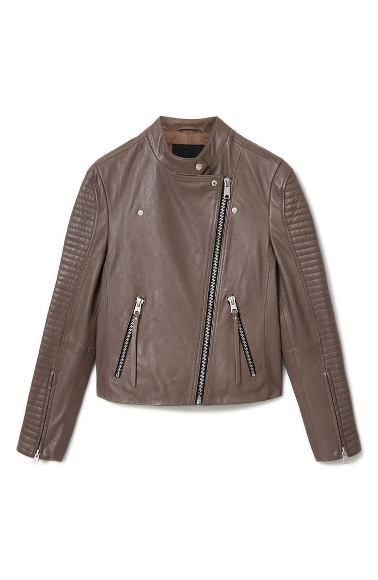 AllSaints Raul Leather Biker Jacket, Alternate, color, Mocha Brown