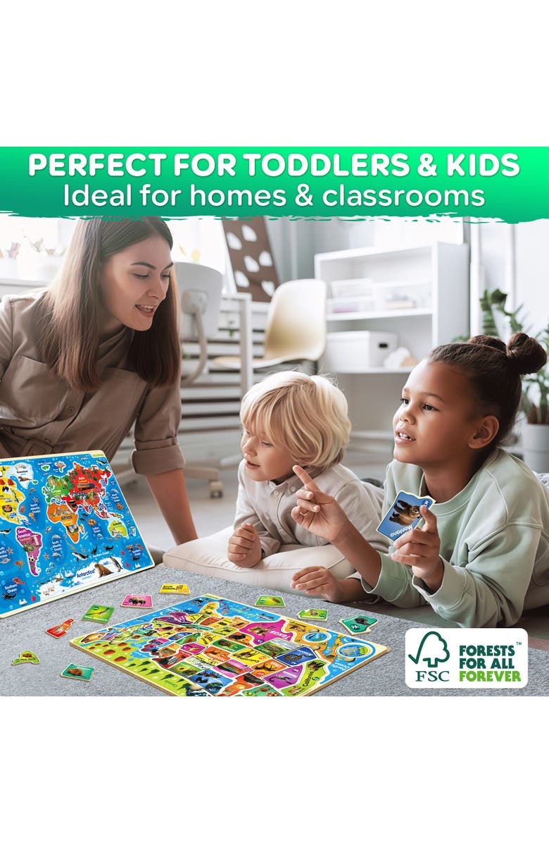 Quokka Kids Educational Map Puzzle Set - USA, World Map & Solar System Themes, Alternate, color, Usa & World Map